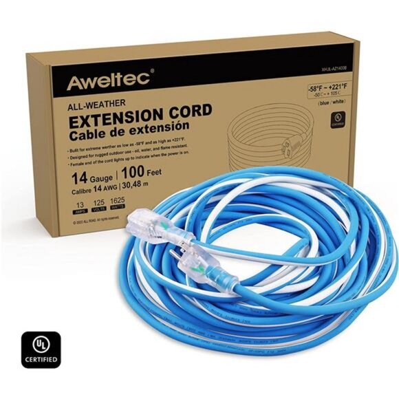 Outdoor 14/3 Extension Cord 14AWG 100FT 13Amp 1625Watts, (100ft/30.48m) - Picture 3 of 7
